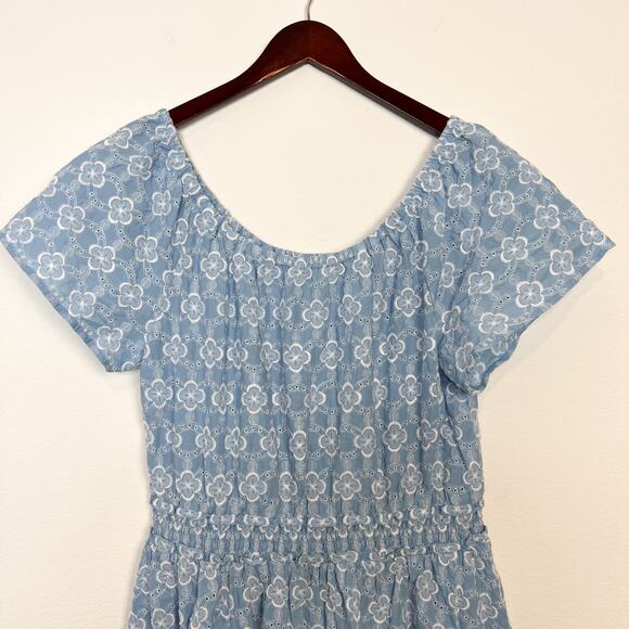 Boden Blue Scoop Neck Embroidered Short Sleeve 100% Cotton Dress UK 14R US 10R - Picture 4 of 8